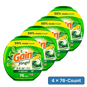 Prime Members: 76-Count Gain flings Laundry Detergent Soap Pacs (Various) 4 for .50 w/ S&S + Free S&H