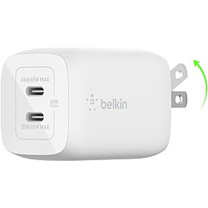 Belkin 65W Dual Port GaN USB-C Wall Charger (PD 3.0) 