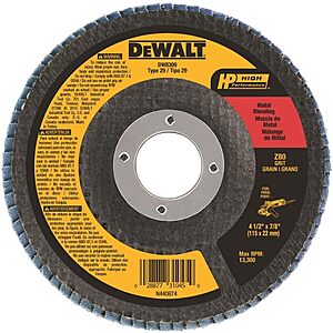 $4.59: DeWALT High Perfomance Metal Blending 80-Grit Flap Disc (4-1/2"x7/8") at Amazon