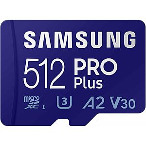 512GB SAMSUNG PRO Plus U3 A2 V30 microSDXC Memory Card + Adapter $35 