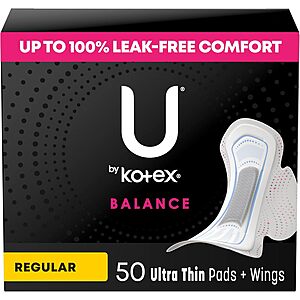 [S&S] $5.07*: 50-Count U by Kotex Balance Ultra Thin Pads w/ Wings (Regular Absorbency) at Amazon