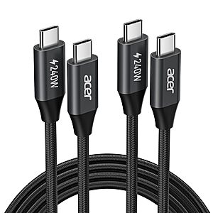 $8.98: 2-Pack 6.6' Acer 240W USB-C to USB-C Nylon Braided Charging Cable at Amazon