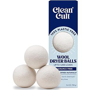 3-ct Cleancult Wool Dryer Balls (Fragrance Free, 100% New Zealand Wool) 