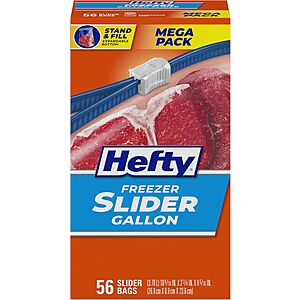 56-Count 1-Gallon Hefty Slider Freezer Storage Bags 2 for .65 w/ Subscribe & Save