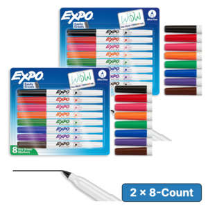 [S&S] $8.71: 2 × 8-Count EXPO Low Odor Dry Erase Markers Ultra-Fine Tip Assorted Colors ($4.36 each) at Amazon