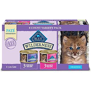 6-Pack 3-Oz Blue Buffalo Wilderness Kitten Food (Variety Pack- Chicken & Salmon) .85 w/ Subscribe & Save & More