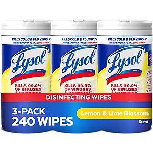 [S&S] $8.75: 3-Pack 80-Count Lysol Disinfectant Wipes at Amazon ($2.92 each)