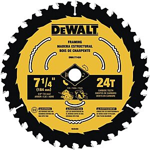 $16.98: 3-Pack DeWALT Circular Saw Blade, 7 1/4 Inch, 24 Tooth (DWA1714243) at Amazon