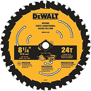 $11.98: DeWALT Circular Saw Blade, 8 1/4 Inch, 24 Tooth, Framing & Ripping (DWA181424) at Amazon