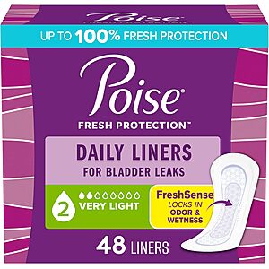 48-Count Poise Daily Liners Incontinence Panty Liners (Regular Length) alt=