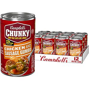 [S&S] $14.31: 12-Pack 18.8-Oz Campbell's Chunky Soup (Chicken and Sausage Gumbo) at Amazon ($1.19 each)