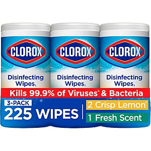 3-Pack 75-Count Clorox Disinfecting Wipes (Fresh Scent & Crisp Lemon) .55 w/ Subscribe & Save