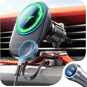 LISEN 2-in-1 MagSafe Car Mount Retractable Apple Watch Charger Kit .50