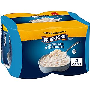 4-Pack 18.5oz Progresso Rich & Hearty New England Clam Chowder Soup .70 w/ Subscribe & Save