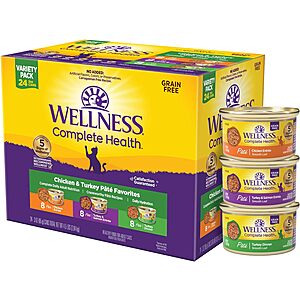 24-pk 3-oz Wellness Complete Health Pate Adult Wet Cat Food (Chicken & Turkey) .15 w/ S&S + Free S&H