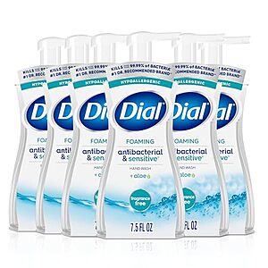 6-Pack 7.5-Oz Dial Antibacterial & Sensitive Foaming Hand Wash (Fragrance Free) .25 w/ Subscribe & Save