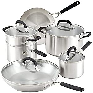 [Prime] $129.99: 10-Piece KitchenAid Stainless Steel Cookware/Pots and Pans Set at Amazon