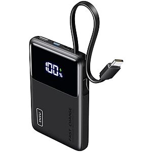 [Prime] .74*: INIU 45W 10000mAh Slimmest USB C In / Out Power Bank w/ Built-in USB-C Cable at Amazon