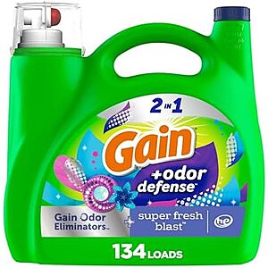[S&S] $39.64: 4 × 194-Oz Gain Odor Defense Liquid Laundry Detergent (Super Fresh Blast) ($9.91 each) at Amazon