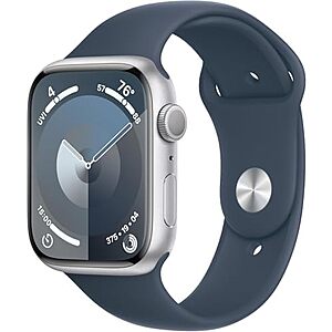[Prime] $198.54: Apple Watch Series 9 [GPS 45mm] Silver Aluminum Case with Storm Blue Sport Band S/M (Renewed Premium) at Amazon