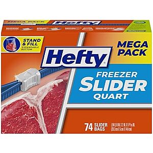 [S&S] $5.20*: 74-Count Hefty Slider Freezer Storage Bags (Quart) at Amazon