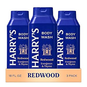 [S&S] $14.09*: 3-Pack 18-Oz Harry's Men's Body Wash (Redwood / Evergreen & Thyme) at Amazon ($4.70 each)