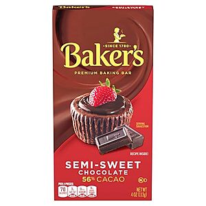 4-Oz Baker's Semi-Sweet Chocolate Premium Baking Bar with 56% Cacao $1.15 