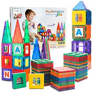 100-pc Playmags 3D Magnetic Tiles Building Blocks Set $28 