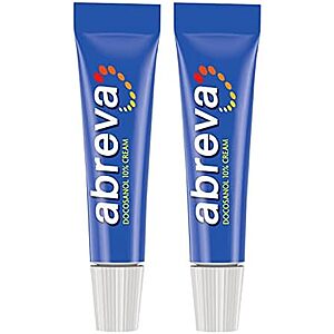 2-pk 0.07-oz Abreva 10% Docosanol Cream Cold Sore Treatment .45 w/ Subscribe & Save