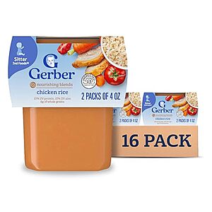 [S&S] $6.61: 16-Pack 4-Oz Gerber Baby Food 2nd Foods, Dinner, Chicken & Rice Puree at Amazon