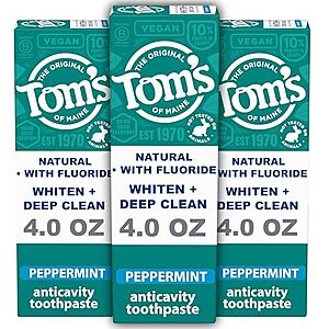 3-pk 4-oz Tom's of Maine Whiten Plus Deep Clean Toothpaste (Peppermint) $12.80 w/ Subscribe & Save