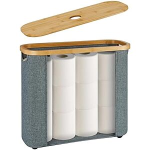 [AC] $10.79*: 30L Elong Home Toilet Paper Storage w/ Bamboo Lid, Window, Handles (Grey or Beige) at Amazon