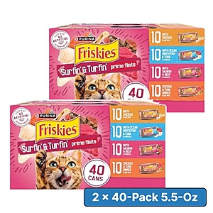 40-Pack 5.5oz Purina Friskies Wet Cat Food (Surfin' and Turfin' Variety Pack) 2 for .65 w/ Subscribe & Save + Free Shipping