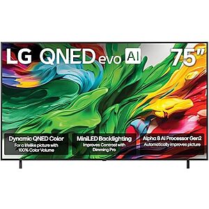 $896.99: 75″ LG QNED evo AI QNED85A Series Mini LED 4K Smart TV w/AI Picture (75QNED85AUA, 2025) at Amazon
