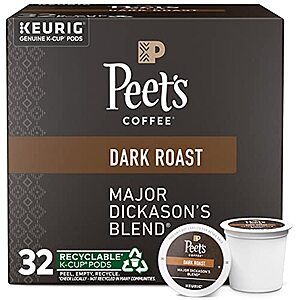 [S&S, AC] $12.87: 32-Count Peet's Coffee Dark Roast K-Cup Pods for Keurig Brewers (Major Dickason's Blend) at Amazon