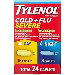 24-Count Tylenol Cold + Flu Severe Day & Night Caplets (16 Day + 8 Night) .30 w/ Subscribe & Save