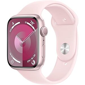 $191.61*: Apple Watch Series 9 [GPS 45mm] Pink Aluminum Case with Pink Sport Band S/M (Renewed Premium) at Amazon