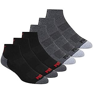 6-pk PUMA Men's Quarter Crew Socks (10-13, Dark Grey/Black Red Combo) .60
