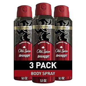 3-Pack 5.1-Oz Old Spice Aluminum Free Body Spray for Men (Swagger) .50 w/ Subscribe & Save