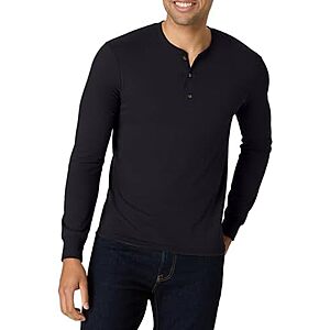 Hanes Men's Tri-Blend Henley Long Sleeve T-Shirt (Black) 