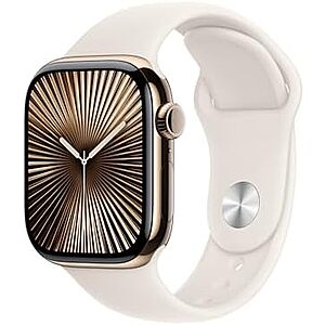 $499: Apple Watch Series 10 [GPS + Cellular 42mm] (Gold Titanium Case with Starlight Sport Band, S/M) at Amazon