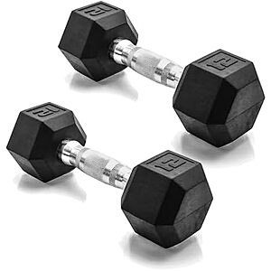 12-Lb CAP Barbell Coated Rubber Hex Dumbbell (Pair, Chrome Handle) 