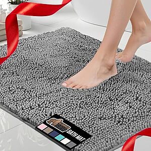 24" x 17" Gorilla Grip Quick Dry Microfiber Chenille Bath Rug (Grey) $7.60