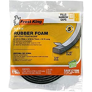 Frost King Self-Stick Rubber Foam Weatherseal (Black,3/8" x 3/16" x 10') $1