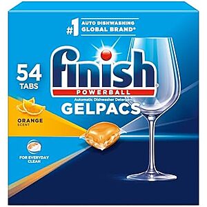 [S&S] $7.59: 54-Count Finish Gelpacs Dishwasher Detergent (Orange) at Amazon