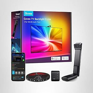 58.99:Govee TV Backlight 3 Lite with Fish-Eye Correction Function Sync to 55-65 Inch TVs at Amazon