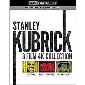 23.99*:Stanley Kubrick:3-Film 4K Collection:2001:A Space Odyssey,The Shining,Full Metal Jacket (4K Ultra HD + Blu-ray) at Amazon