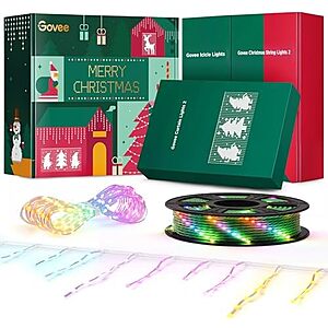 AC] $189.99*:2 × Govee Outdoor Lights Set w/ Curtain,String,Icicle Lights & 99' Christmas Lights ($95 each) at Amazon