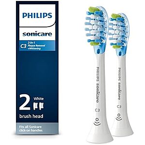 [S&S, AC] $13.99*: 2-Pack Philips Sonicare C3 2-in-1 Plaque Removal + Whitening Brush Heads (White, HX9042/65) at Amazon