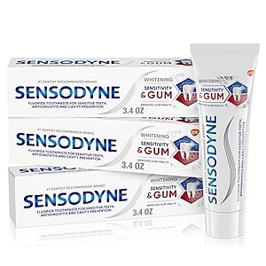 3-pk 3.4-oz Sensodyne Sensitivity & Gum Whitening Toothpaste (Unflavored) .35 w/ Subscribe & Save